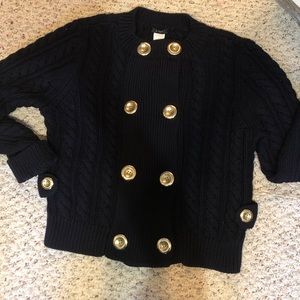 j crew sweater navy gold double buttons Size Large Cotton Heavy Knit